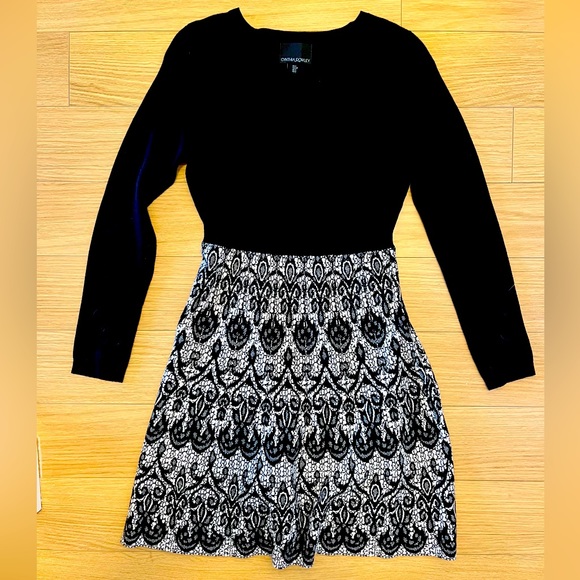 LIKE NEW! Cynthia Rowley women’s long sleeve midi dress Size small blk & white - Picture 1 of 6